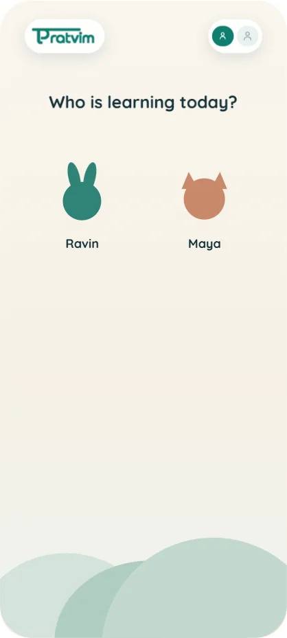 Pratvim child app: who is learning today profile picker