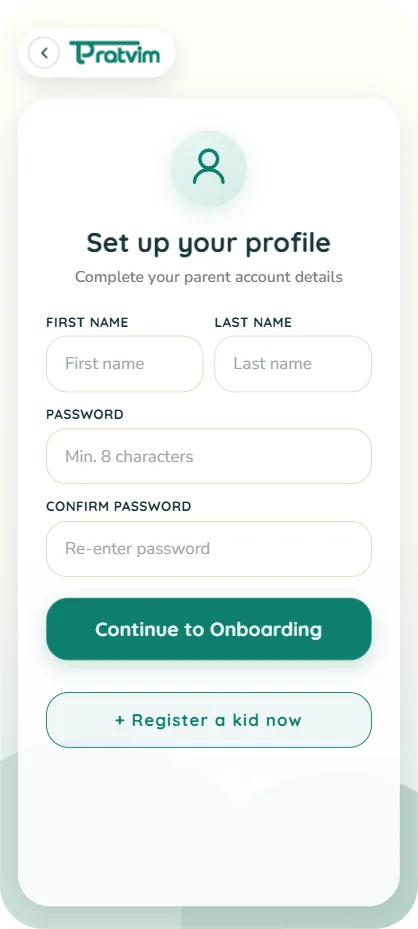 Pratvim parent app: parent details screen