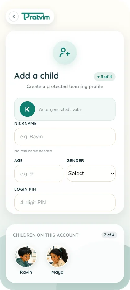 Pratvim parent app: add a child profile screen