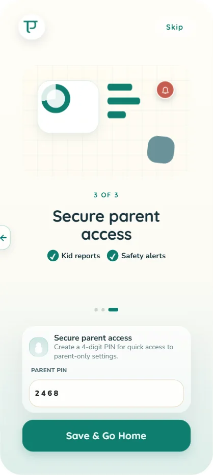 Pratvim parent app: secure parent PIN screen